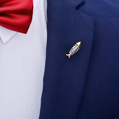 Men's Fish Bone Mini Suit Brooch Pin All Match