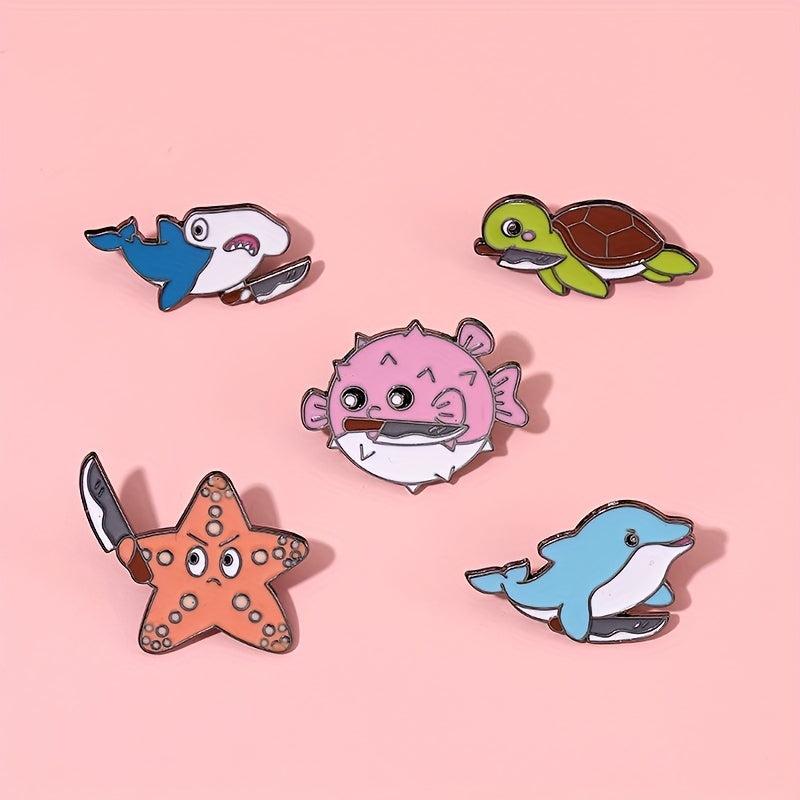 Ocean Enamel Pins Dolphin Puffer Fish Turtle Shark Starfish Brooch