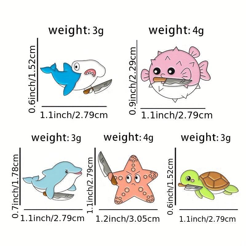 Ocean Enamel Pins Dolphin Puffer Fish Turtle Shark Starfish Brooch