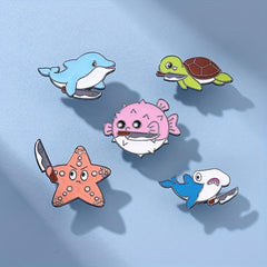 Ocean Enamel Pins Dolphin Puffer Fish Turtle Shark Starfish Brooch