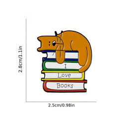 Men's I LOVE BOOK Brooch With Sleeping Kitten On Book