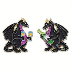 Dragon Wine Enamel Pins Funny Animal Drinking Pattern Brooches Lapel Badges