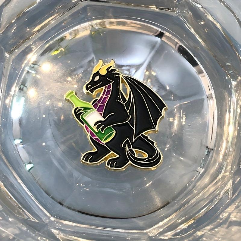 Dragon Wine Enamel Pins Funny Animal Drinking Pattern Brooches Lapel Badges