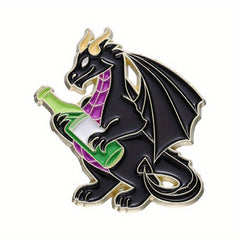 Dragon Wine Enamel Pins Funny Animal Drinking Pattern Brooches Lapel Badges
