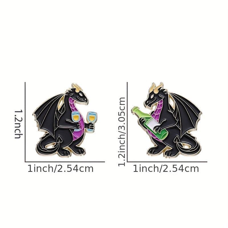 Dragon Wine Enamel Pins Funny Animal Drinking Pattern Brooches Lapel Badges