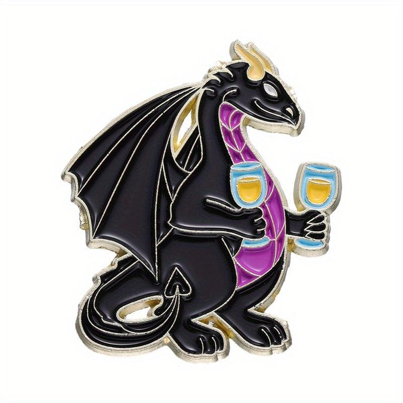 Dragon Wine Enamel Pins Funny Animal Drinking Pattern Brooches Lapel Badges