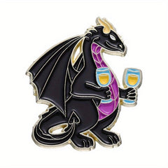 Dragon Wine Enamel Pins Funny Animal Drinking Pattern Brooches Lapel Badges