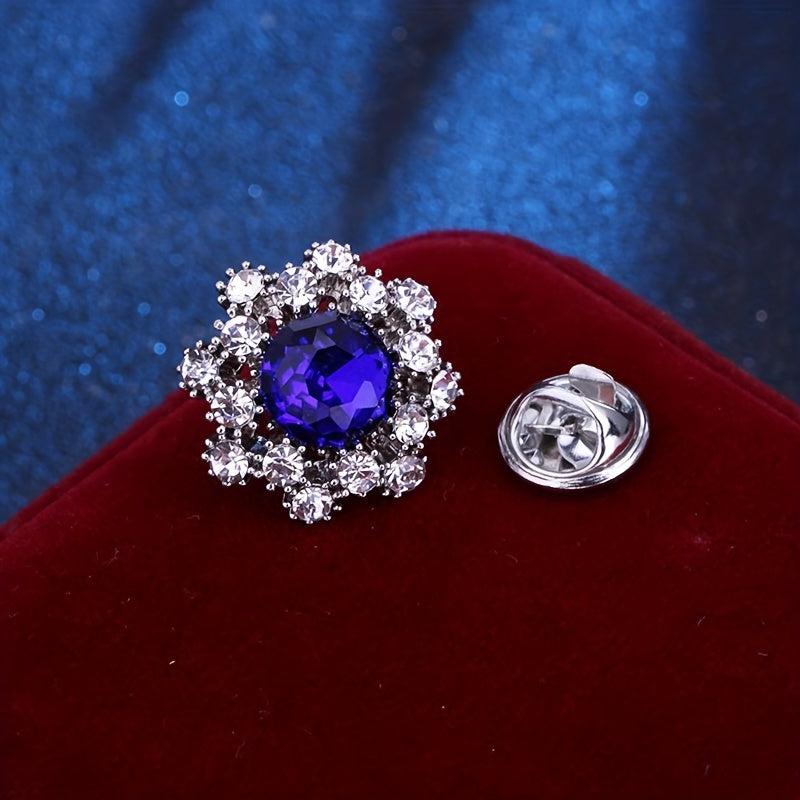 Mini Snowflake Brooch Men's Suit Collar Pin Red Rhinestone Flower