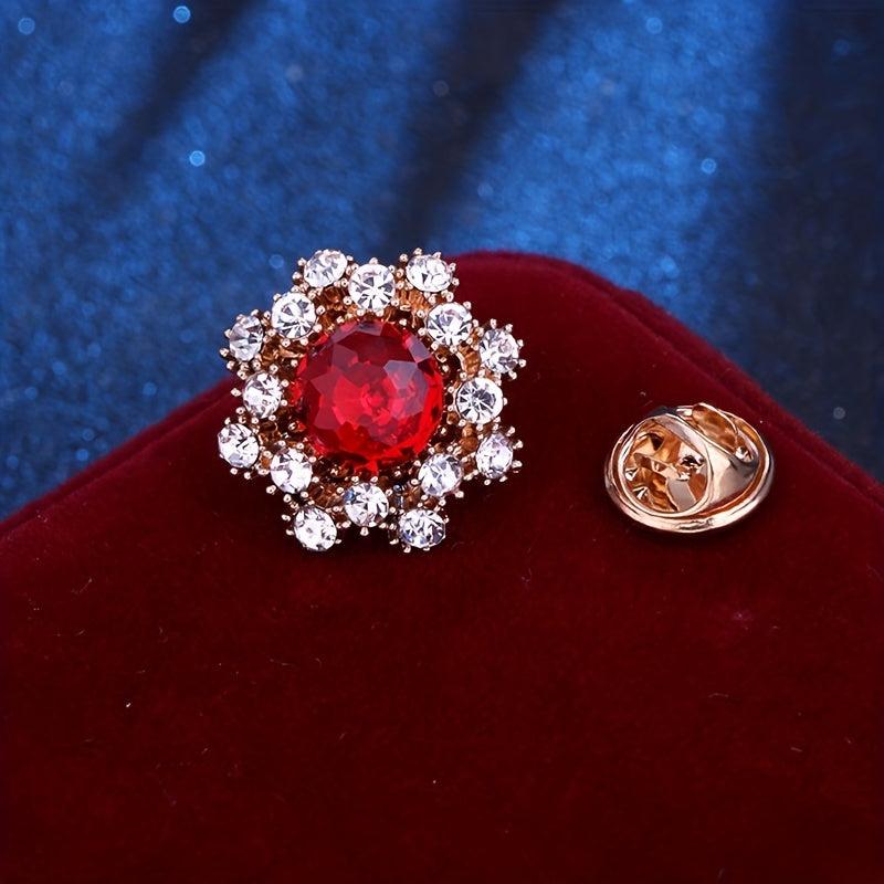 Mini Snowflake Brooch Men's Suit Collar Pin Red Rhinestone Flower