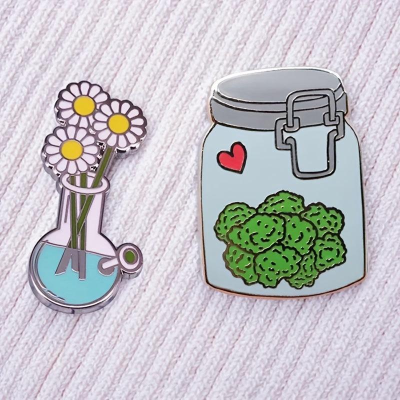 Plant Pot Flower Brooch Enamel Metal Badge Lapel Pin Jacket Jewelry Friends