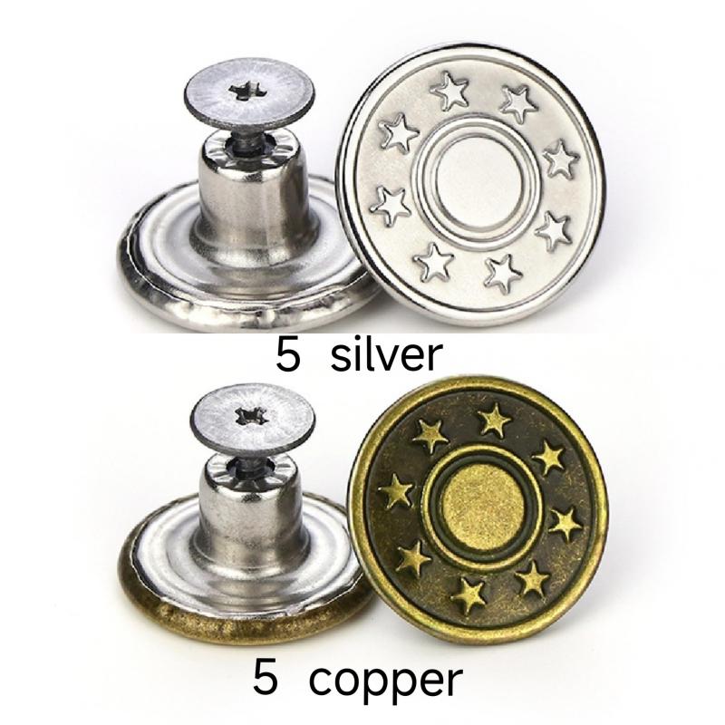 10pc Seam Button Pins For Jeans in Silver/Copper Set w/ Screwdriver