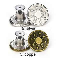 10pc Seam Button Pins For Jeans in Silver/Copper Set w/ Screwdriver