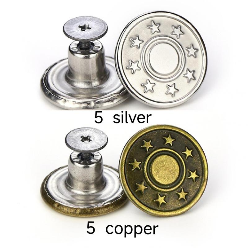 10pc Seam Button Pins For Jeans in Silver/Copper Set w/ Screwdriver