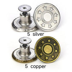 10pc Seam Button Pins For Jeans in Silver/Copper Set w/ Screwdriver