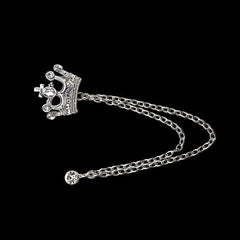 Men's Crystal Crown Tassel Brooch Pin Chain
