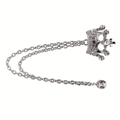 Men's Crystal Crown Tassel Brooch Pin Chain