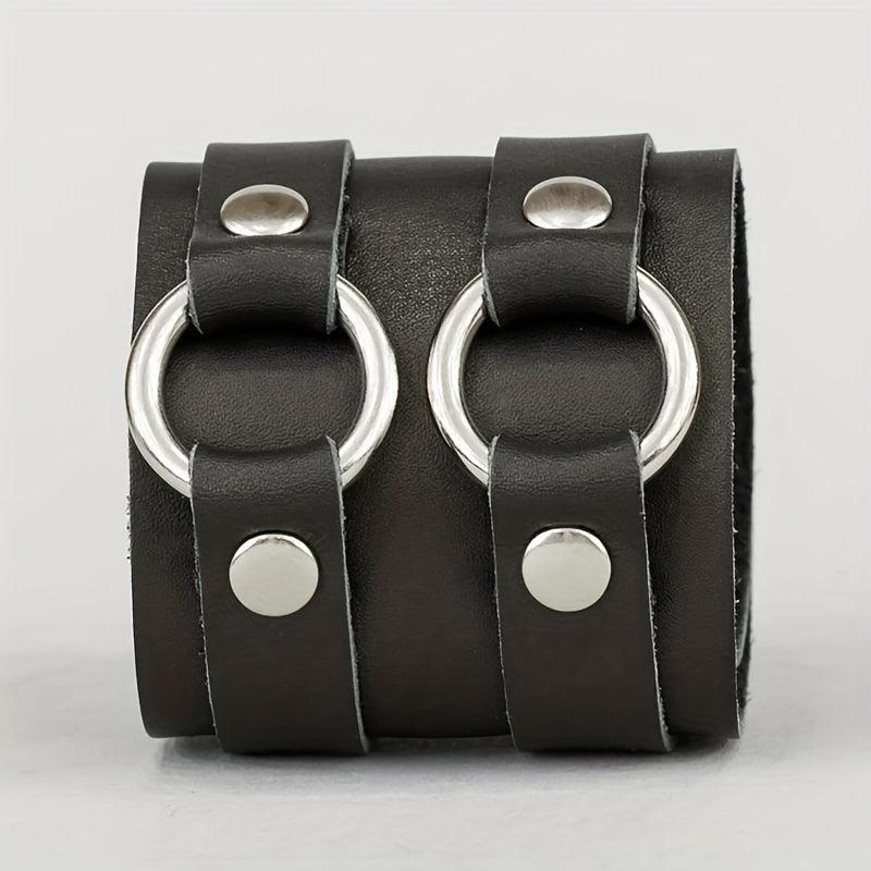 Stylish Leather Bracelet Double Circle Bracelet Men's Wristband