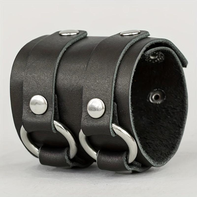 Stylish Leather Bracelet Double Circle Bracelet Men's Wristband