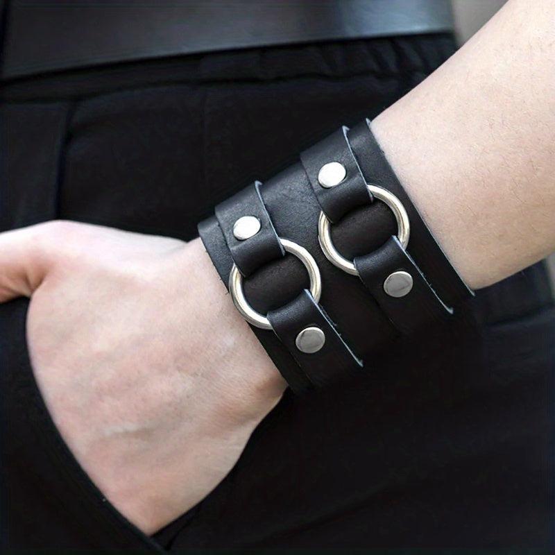 Stylish Leather Bracelet Double Circle Bracelet Men's Wristband