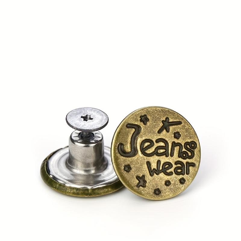 10pcs Seam Button Pins For Jeans 5 Silver 5 Brass Set