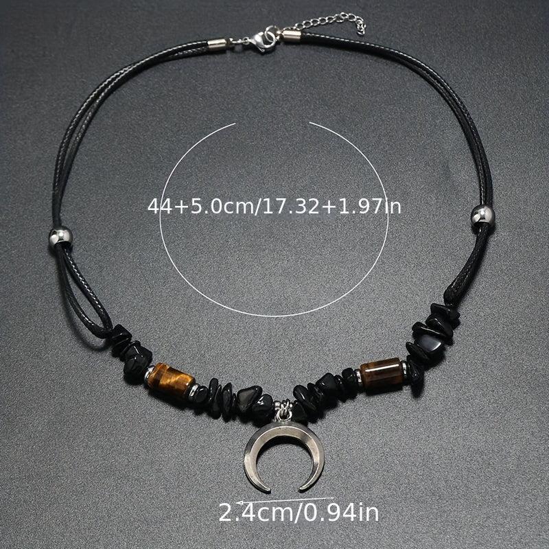 Boho Beaded Coconut Shell Vintage Necklace Alloy Pine Stone Crescent