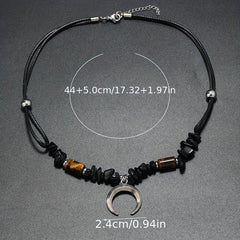 Boho Beaded Coconut Shell Vintage Necklace Alloy Pine Stone Crescent