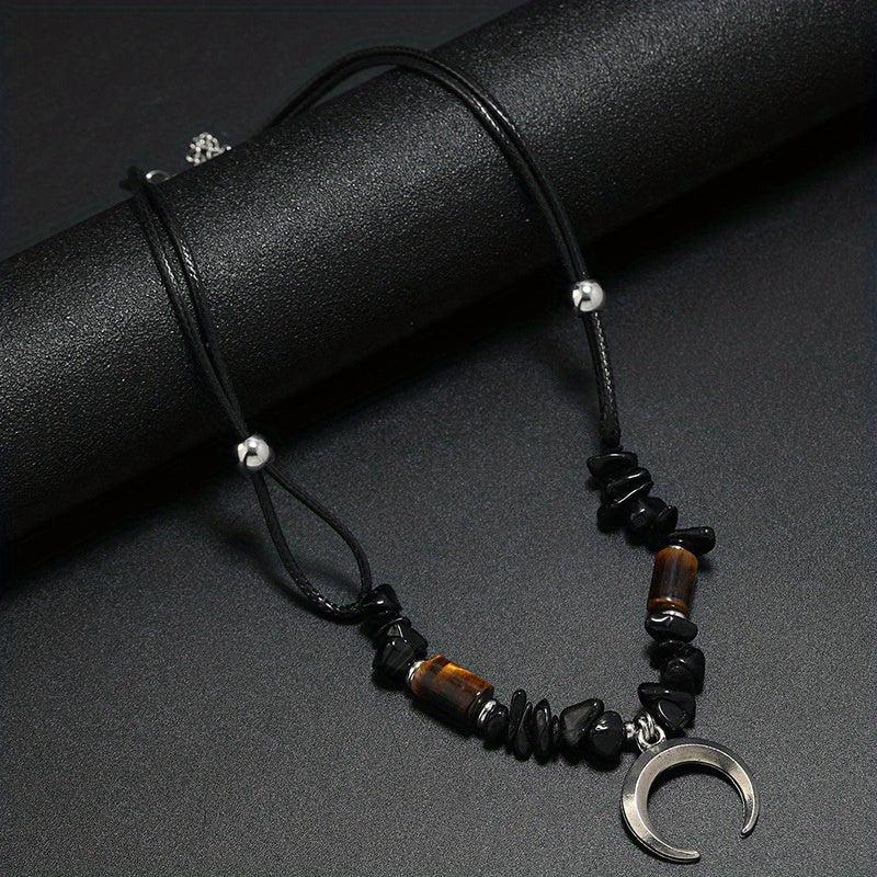 Boho Beaded Coconut Shell Vintage Necklace Alloy Pine Stone Crescent