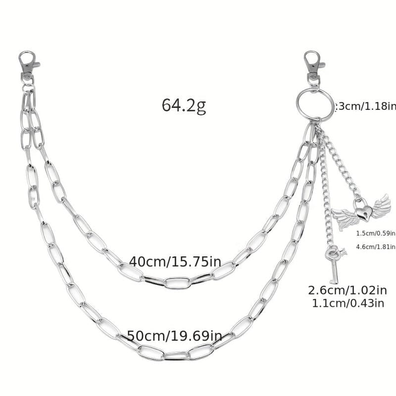 Metal Love Wings Pendant Pants Chain Retro Key Body Chain