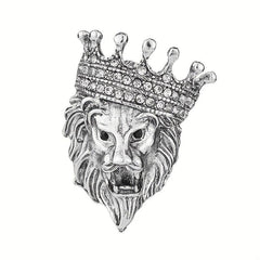 Vintage Lion Head Crystal Crown Lapel Pin Brooch