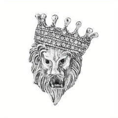 Vintage Lion Head Crystal Crown Lapel Pin Brooch