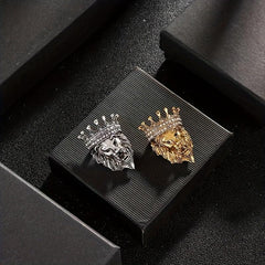 Vintage Lion Head Crystal Crown Lapel Pin Brooch