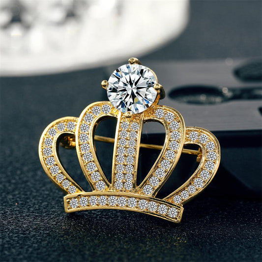 High End Zircon Crown Brooch Men's Dinner Pin Evening Dress Accessories