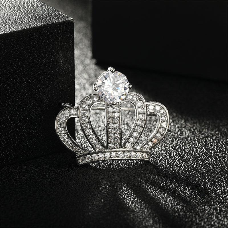 High End Zircon Crown Brooch Men's Dinner Pin Evening Dress Accessories