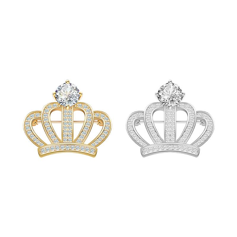 High End Zircon Crown Brooch Men's Dinner Pin Evening Dress Accessories