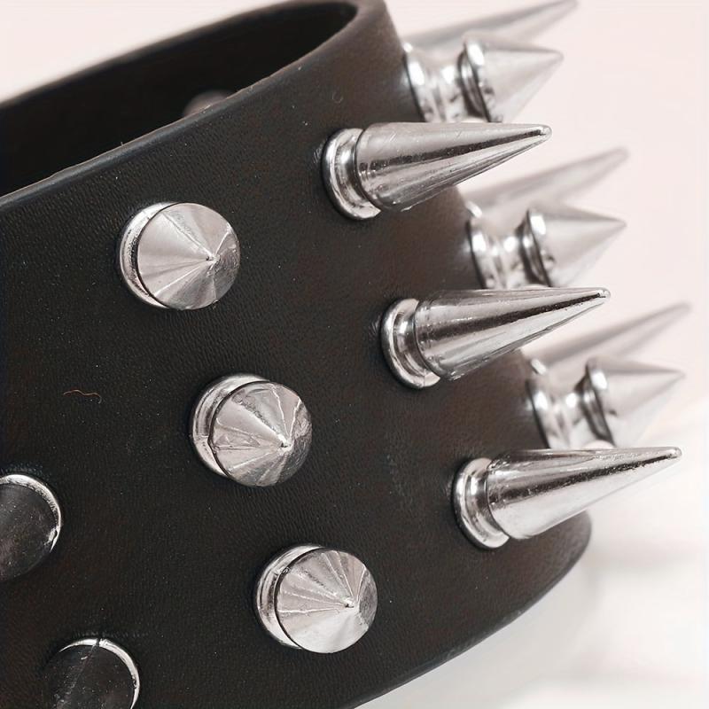 Men's Rivets Spikes Decor Bracelet Gothic Punk PU Leather Bracelet