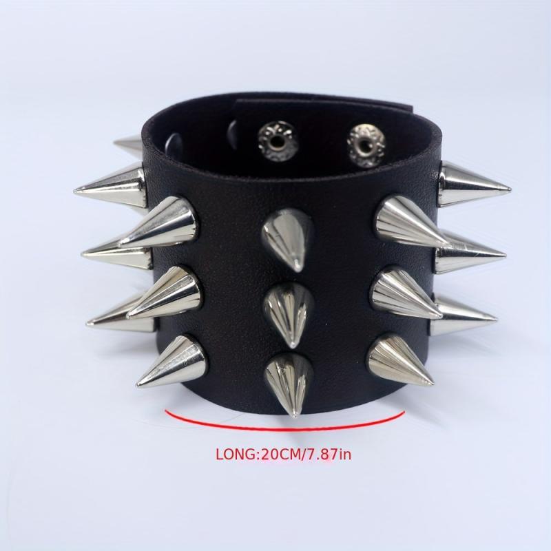 Men's Rivets Spikes Decor Bracelet Gothic Punk PU Leather Bracelet