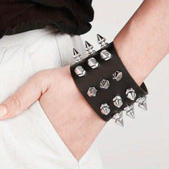 Men's Rivets Spikes Decor Bracelet Gothic Punk PU Leather Bracelet