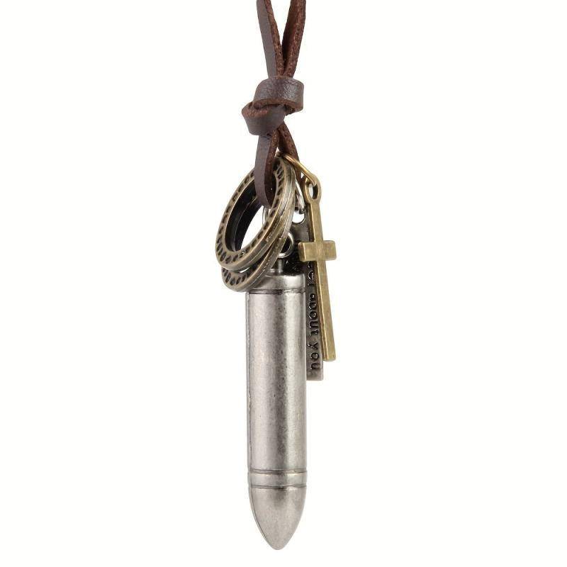 Retro Cross Bullet Leather Necklace Hip Hop Punk Pendant