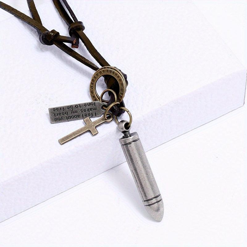 Retro Cross Bullet Leather Necklace Hip Hop Punk Pendant