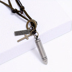 Retro Cross Bullet Leather Necklace Hip Hop Punk Pendant