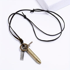 Retro Cross Bullet Leather Necklace Hip Hop Punk Pendant