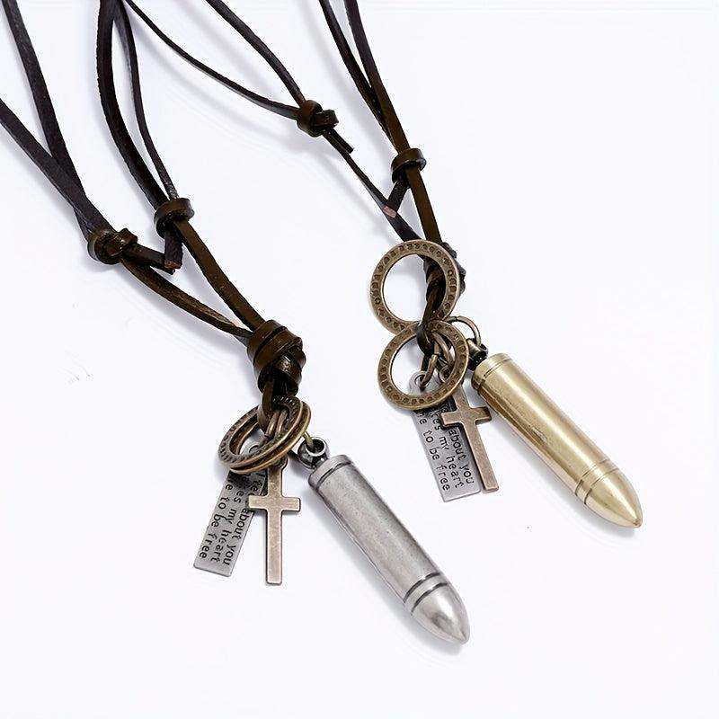 Retro Cross Bullet Leather Necklace Hip Hop Punk Pendant