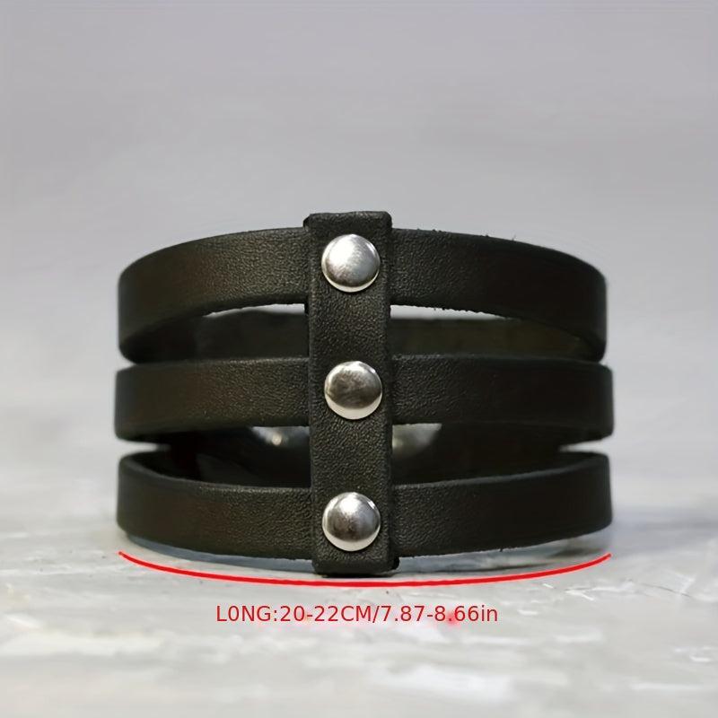 Punk Style Men's Leather Wrist Guard with Rivet Inlay