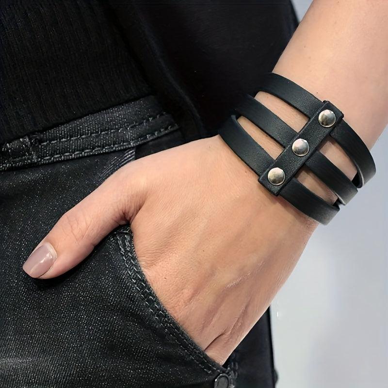 Punk Style Men's Leather Wrist Guard with Rivet Inlay