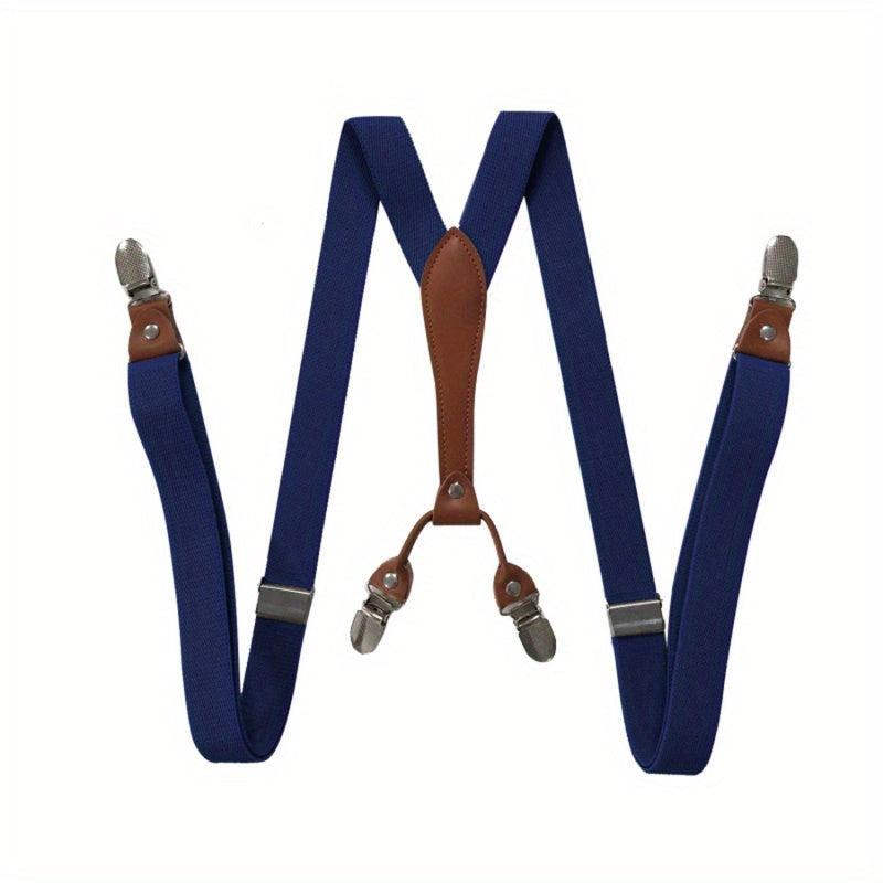 Adult Elastic Suspenders with Leather Clip, 4 Clips, Loose Elastic