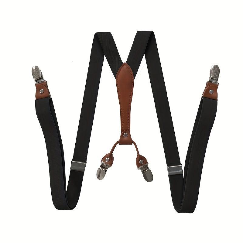 Adult Elastic Suspenders with Leather Clip, 4 Clips, Loose Elastic