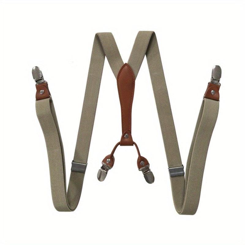 Adult Elastic Suspenders with Leather Clip, 4 Clips, Loose Elastic