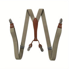 Adult Elastic Suspenders with Leather Clip, 4 Clips, Loose Elastic