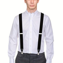 Adult Elastic Suspenders with Leather Clip, 4 Clips, Loose Elastic