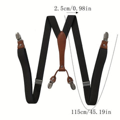 Adult Elastic Suspenders with Leather Clip, 4 Clips, Loose Elastic